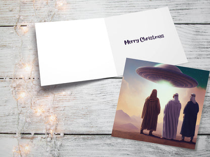 Spaceman Christmas Cards Funny Ironic Alien Came Travelling Three Wise Men Star of Bethlehem Fun Xmas Greetings Card For Family Friends 2023