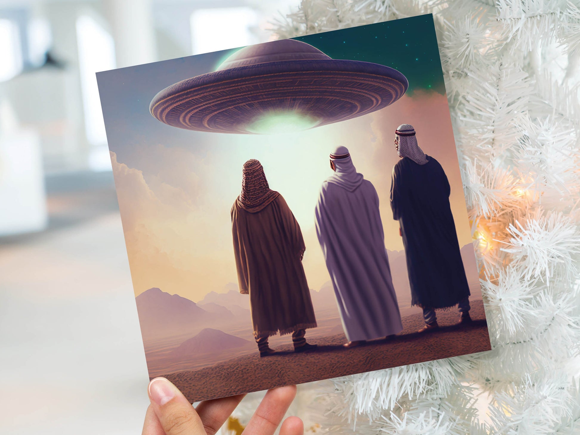 Spaceman Christmas Cards Funny Ironic Alien Came Travelling Three Wise Men Star of Bethlehem Fun Xmas Greetings Card For Family Friends 2023