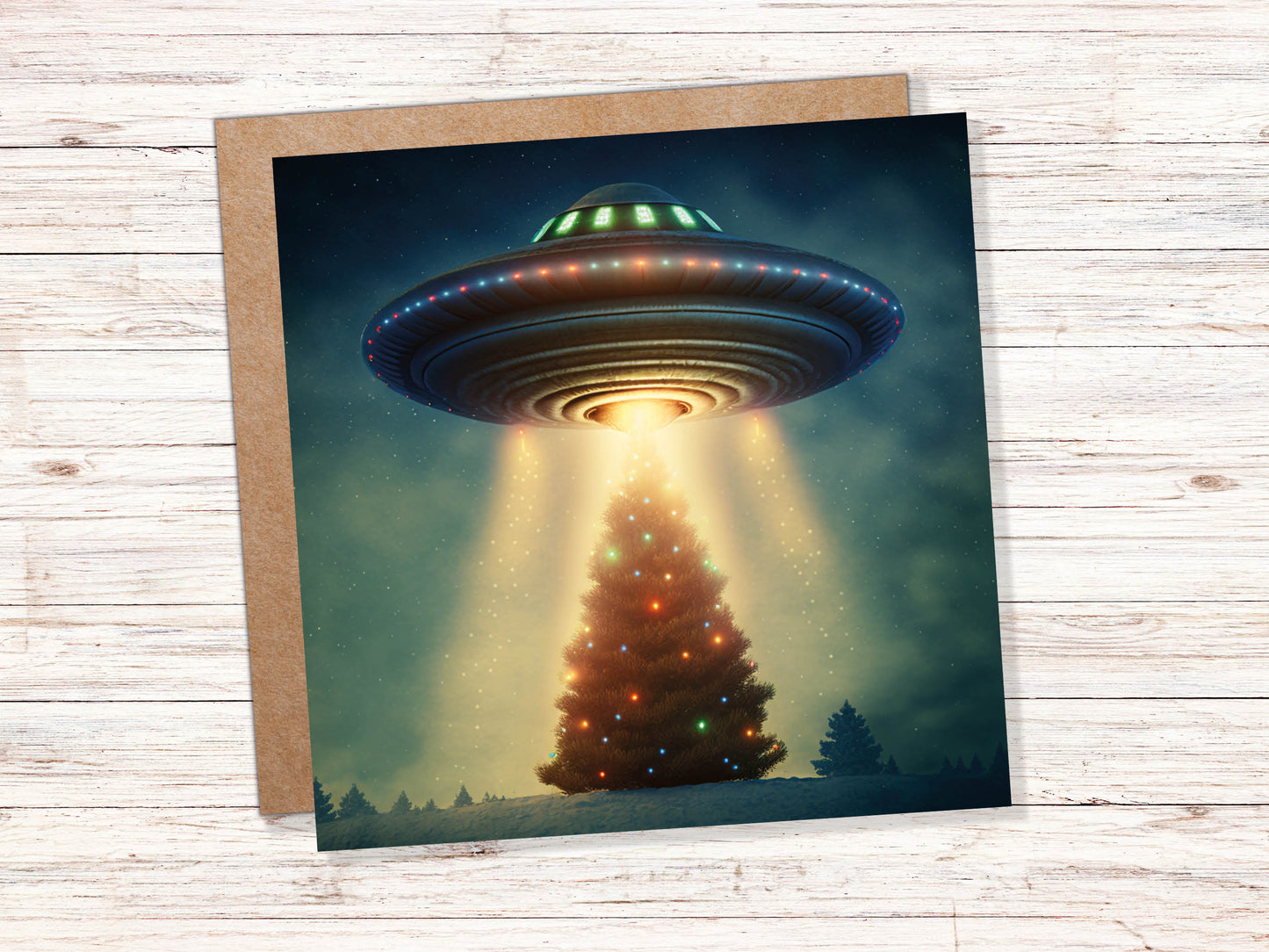 Alien Christmas Card Funny UFO Spaceman Spaceship Christmas Tree Abduction Beam Me Up Ironic Fun Xmas Greetings Card For Family Friends 2023