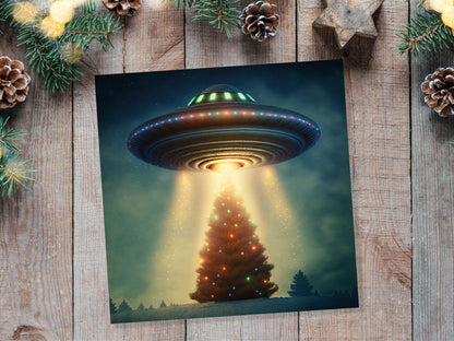 Alien Christmas Card Funny UFO Spaceman Spaceship Christmas Tree Abduction Beam Me Up Ironic Fun Xmas Greetings Card For Family Friends 2023