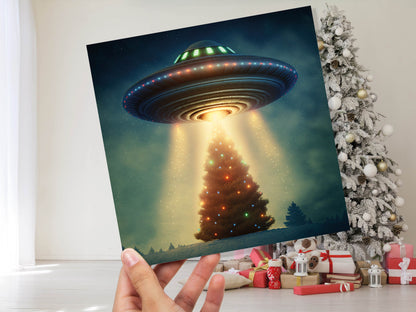 Alien Christmas Card Funny UFO Spaceman Spaceship Christmas Tree Abduction Beam Me Up Ironic Fun Xmas Greetings Card For Family Friends 2023