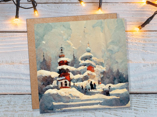 Winter Snow Scene Card Impressionist Painting with Trees Winters Day Landscape Scenery Greeting Cards for Family Friends Birthdays Thank You