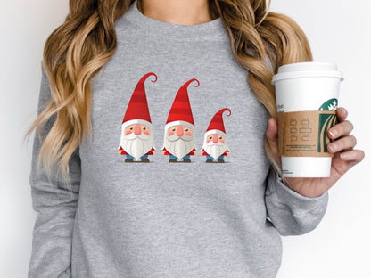 Cute Christmas Gnome Jumper Sweatshirt Sweater 3 Gnomes with Red Pointy Hats and White Beards Ladies Mens Womens Xmas 2023