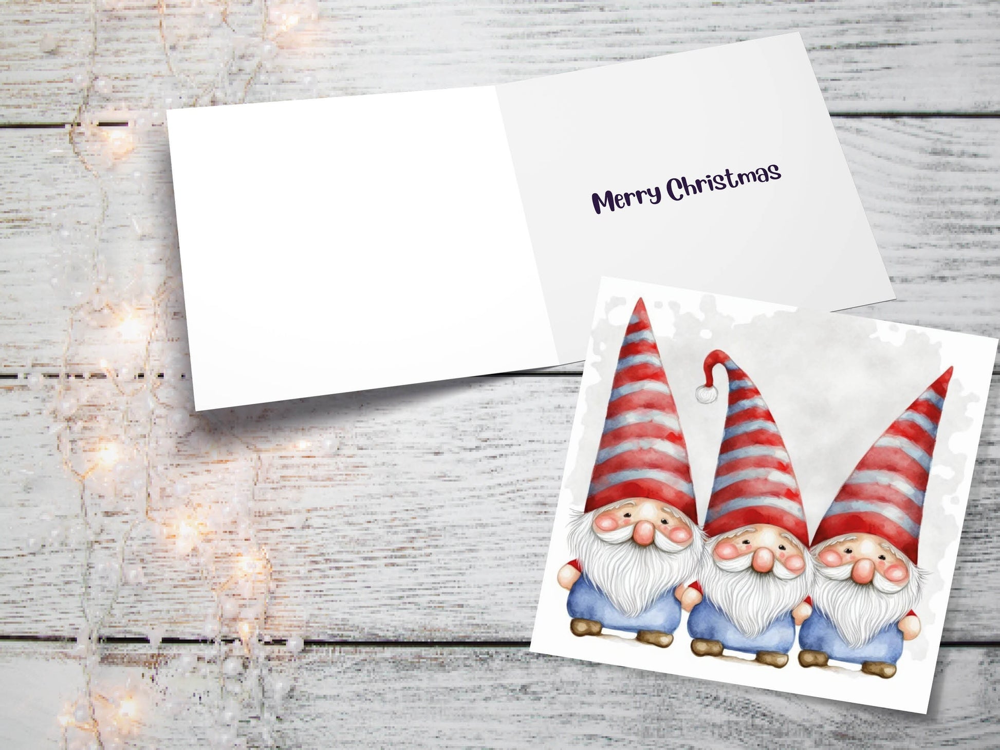 Cute Gonk Gnomes Christmas Card Red Blue White Watercolour Painting Pointy Hats and Beards Greetings Cards For Family Best Friends Xmas 2023