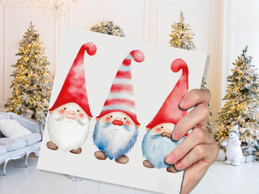 Christmas Gnomes Card Cute Gonk Myth Red White Watercolour Painting Pointy Hats and Beards Greetings Cards For Family Best Friends Xmas 2023