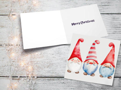 Christmas Gnomes Card Cute Gonk Myth Red White Watercolour Painting Pointy Hats and Beards Greetings Cards For Family Best Friends Xmas 2023