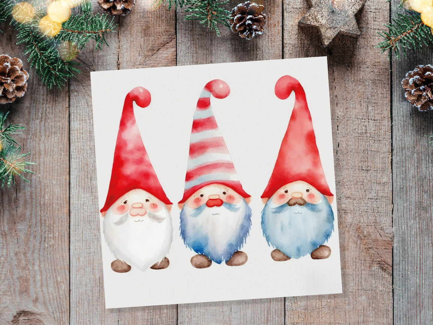 Christmas Gnomes Card Cute Gonk Myth Red White Watercolour Painting Pointy Hats and Beards Greetings Cards For Family Best Friends Xmas 2023