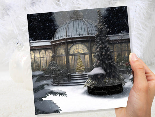 Winter Garden Card Greenhouse Orangery Gardeners Snow Victorian Mansion Country House Greetings Cards For Family Friends Birthdays Thank You