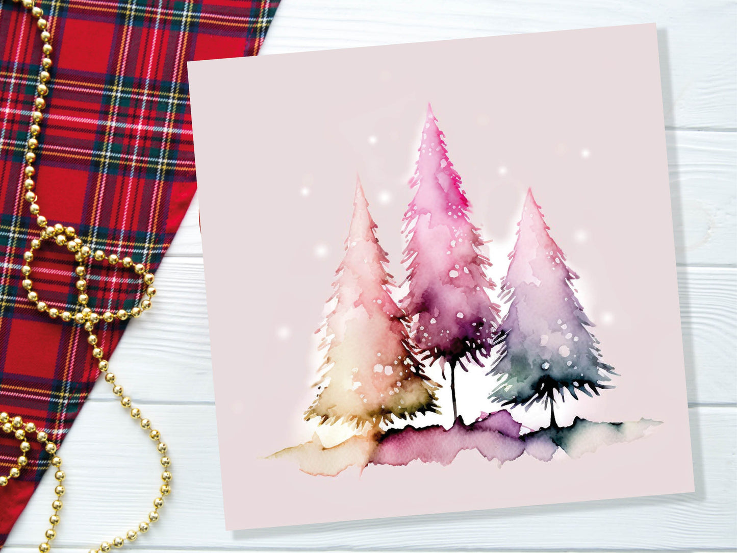 Messy Watercolour Trees Christmas Card Modern Elegant Fir Tree Fairy Lights Rainbow Painting Greetings Cards For Family Friends Xmas 2023