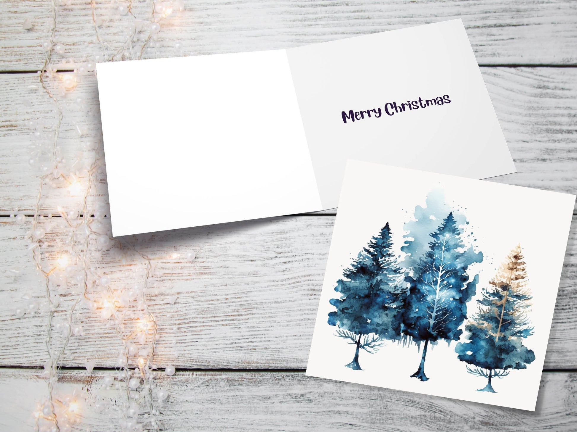 Watercolour Trees Christmas Card Prussian Blue Modern Elegant Fir Tree Messy Painting Simple Greetings Cards For Family Friends Xmas 2023