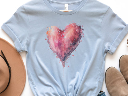 Dripping Watercolour Pink Heart Pink Love Art T-Shirt Paint Splatter Splash Romantic Gift Messy Artistic Fashion Expressive Style Painting