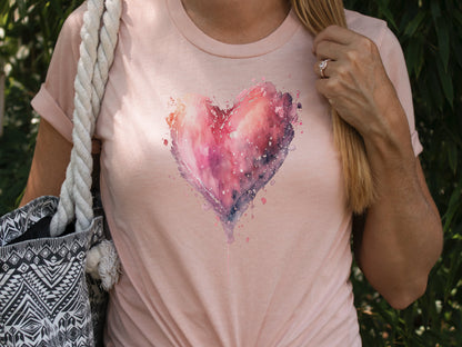 Dripping Watercolour Pink Heart Pink Love Art T-Shirt Paint Splatter Splash Romantic Gift Messy Artistic Fashion Expressive Style Painting