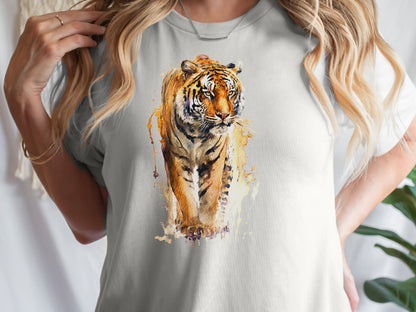 Watercolour Tiger T-Shirt Painting Majestic Wildlife Art Design Wild Animal Print Colourful Gift Artistic Powerful Messy Loose Fierce Strong