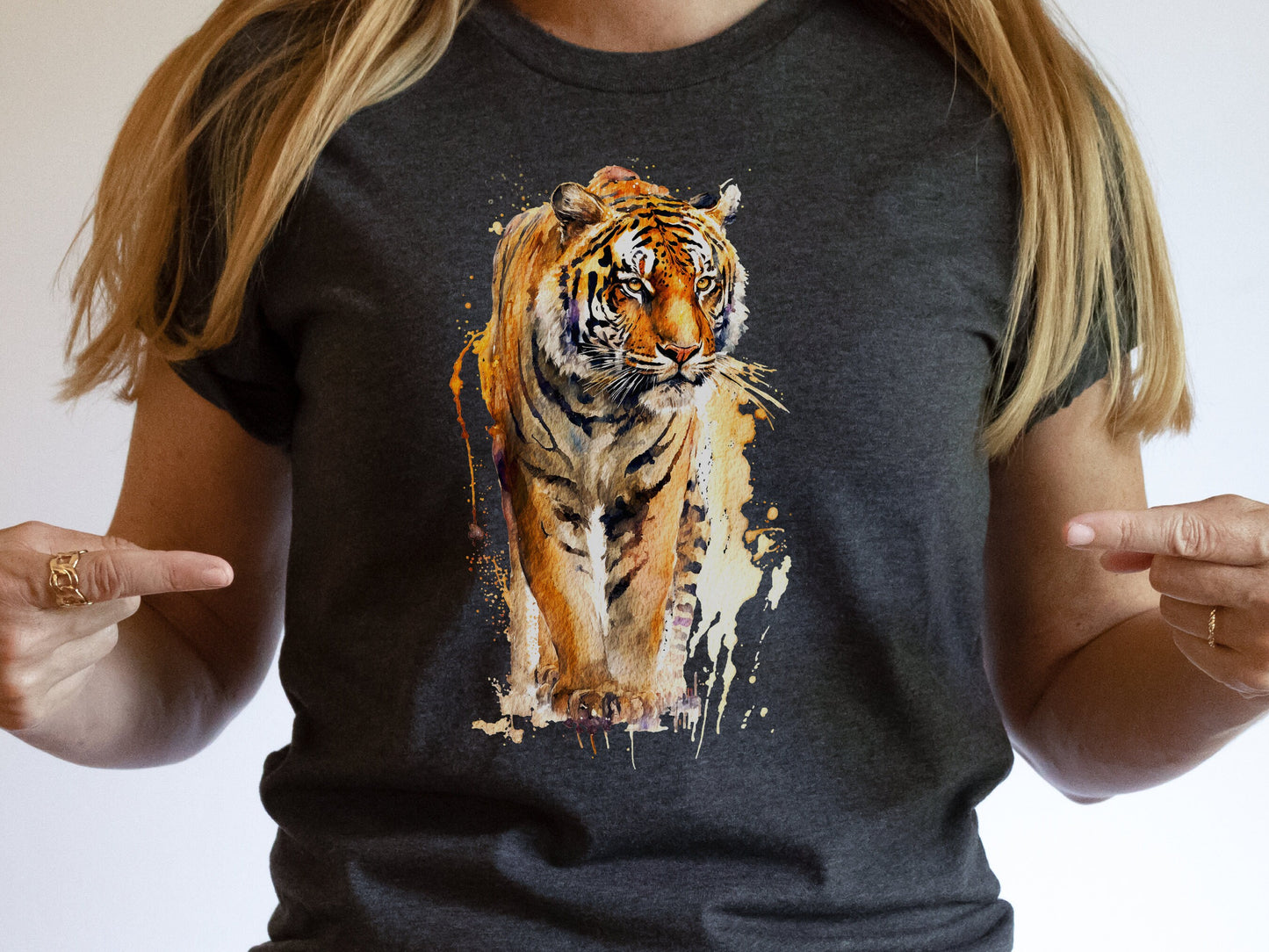 Watercolour Tiger T-Shirt Painting Majestic Wildlife Art Design Wild Animal Print Colourful Gift Artistic Powerful Messy Loose Fierce Strong