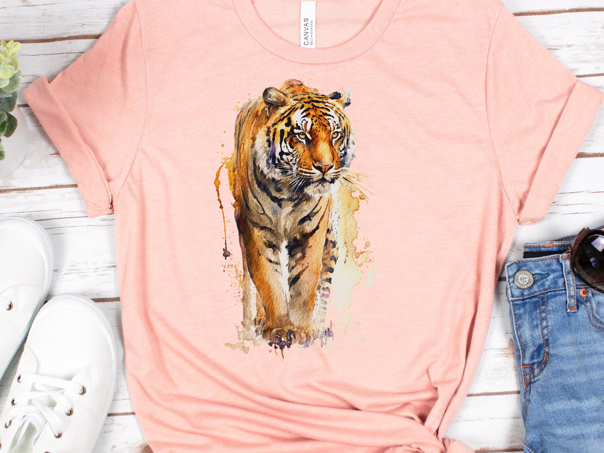 Watercolour Tiger T-Shirt Painting Majestic Wildlife Art Design Wild Animal Print Colourful Gift Artistic Powerful Messy Loose Fierce Strong