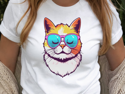 Summer Cat T-shirt Cool Kitty in Sunglasses Shirt Relaxed Vibes Cute Calm Sun Beach Lover Sun-Kissed Feline Sunbathing Bliss Sunshine Tee