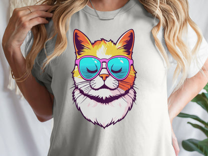 Summer Cat T-shirt Cool Kitty in Sunglasses Shirt Relaxed Vibes Cute Calm Sun Beach Lover Sun-Kissed Feline Sunbathing Bliss Sunshine Tee