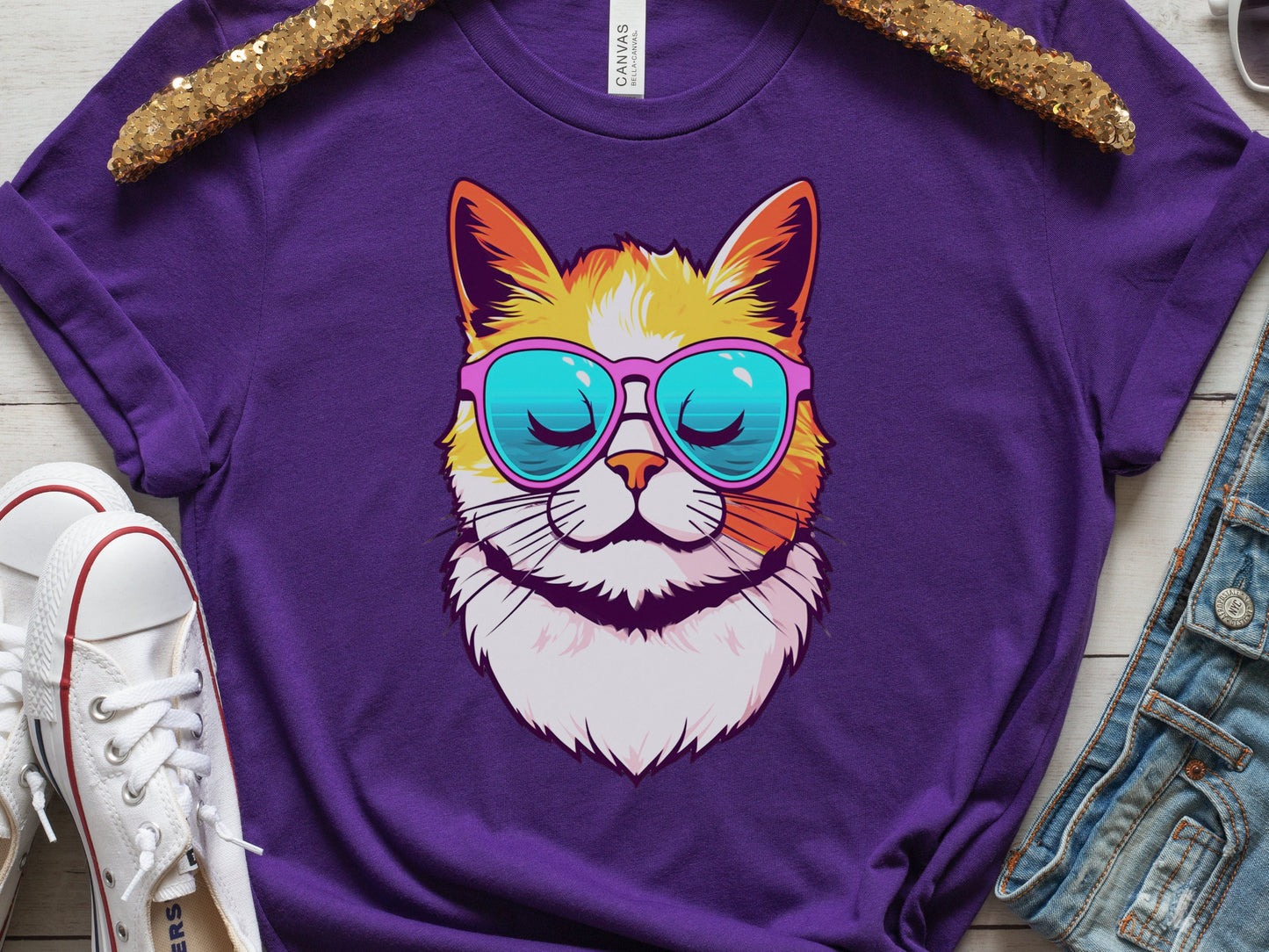 Summer Cat T-shirt Cool Kitty in Sunglasses Shirt Relaxed Vibes Cute Calm Sun Beach Lover Sun-Kissed Feline Sunbathing Bliss Sunshine Tee