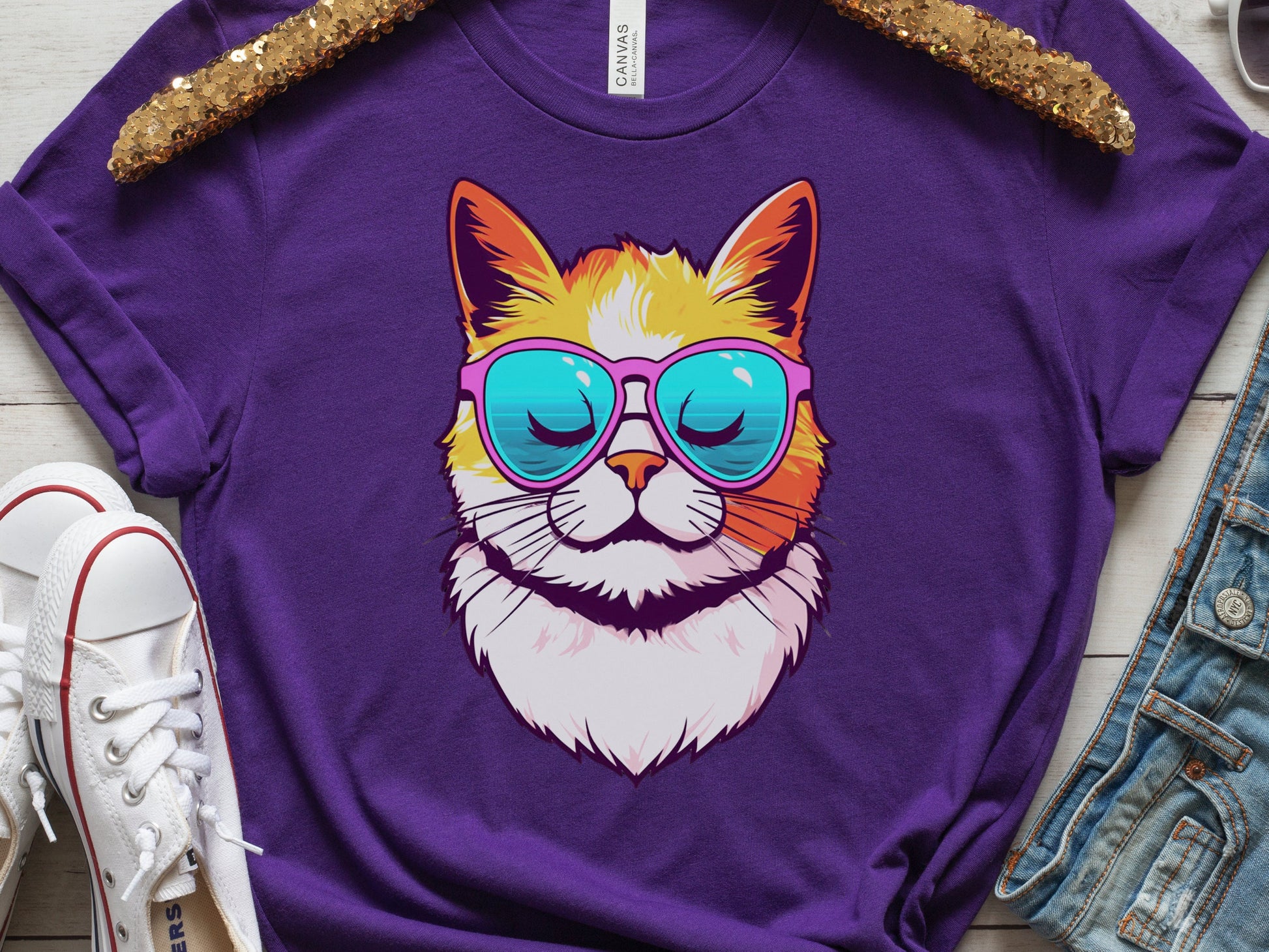 Summer Cat T-shirt Cool Kitty in Sunglasses Shirt Relaxed Vibes Cute Calm Sun Beach Lover Sun-Kissed Feline Sunbathing Bliss Sunshine Tee