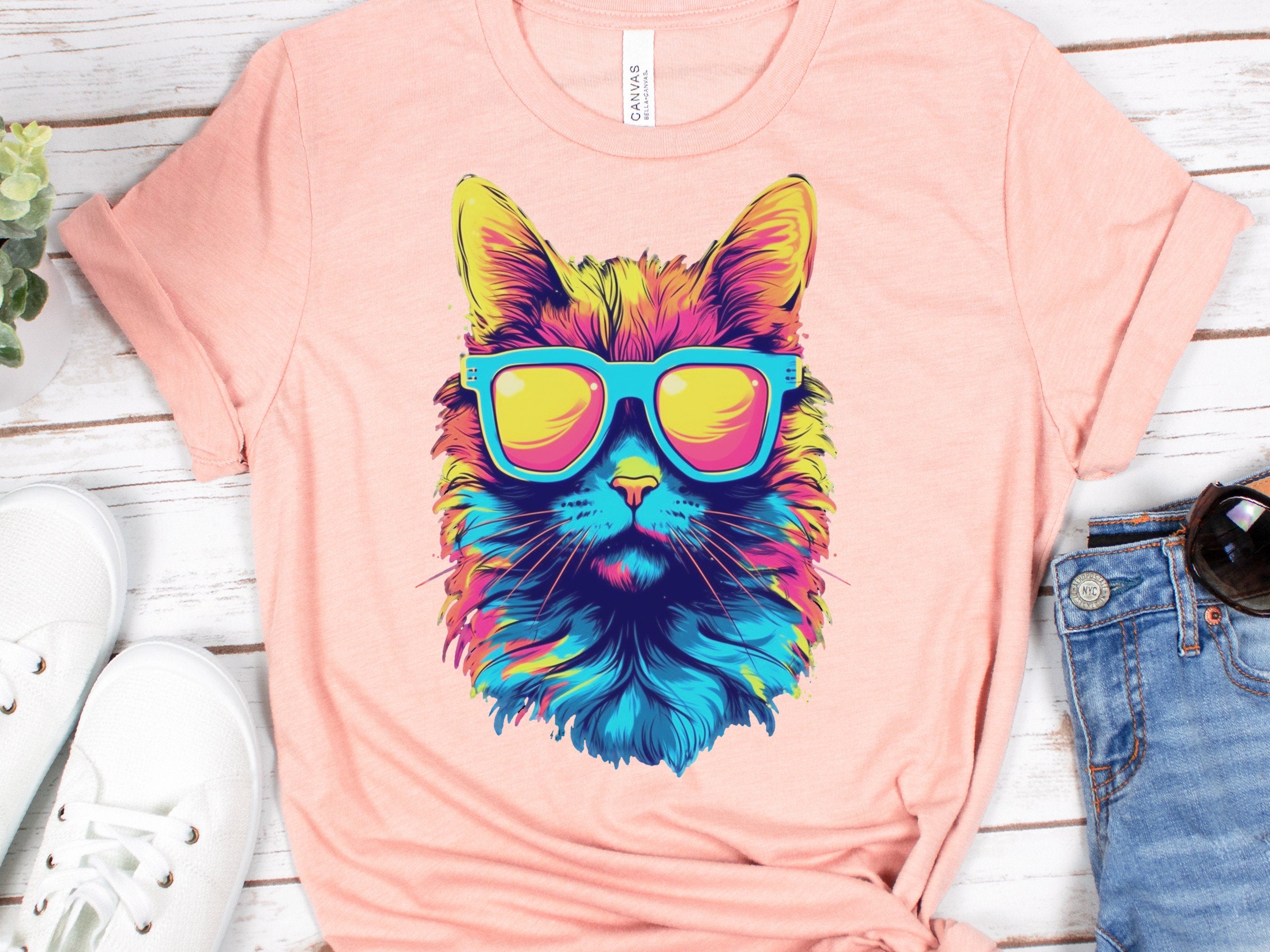 Cat with sunglasses t shirt online