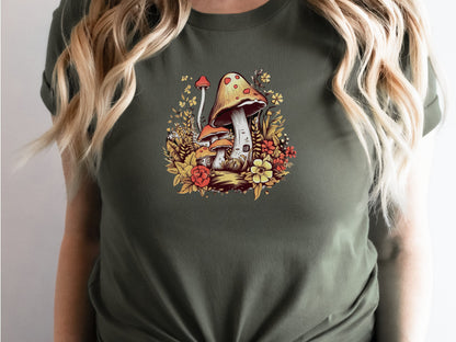 Mushroom House T-Shirt Enchanting Cottagecore Fairy Tale Tee Floral Nature Toadstool Whimsical Woodland Fantasy Magical Forest Fairycore