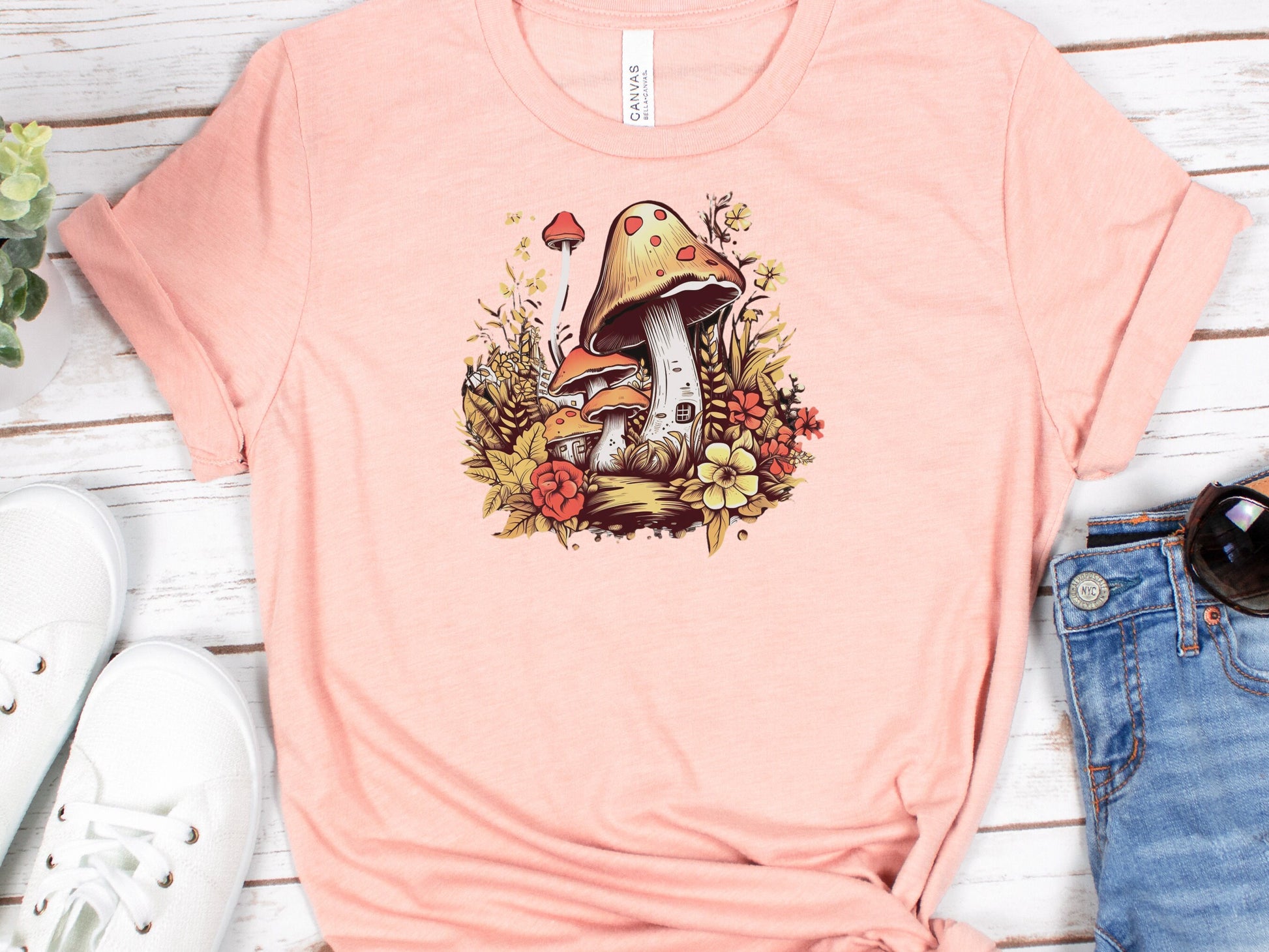 Mushroom House T-Shirt Enchanting Cottagecore Fairy Tale Tee Floral Nature Toadstool Whimsical Woodland Fantasy Magical Forest Fairycore