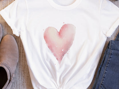 Heart T-Shirt Pastel Pink Watercolour Painting Unique Cute Creative Clothing Gift Trending Love Design Artistic Art Lovers Minimalist Tee