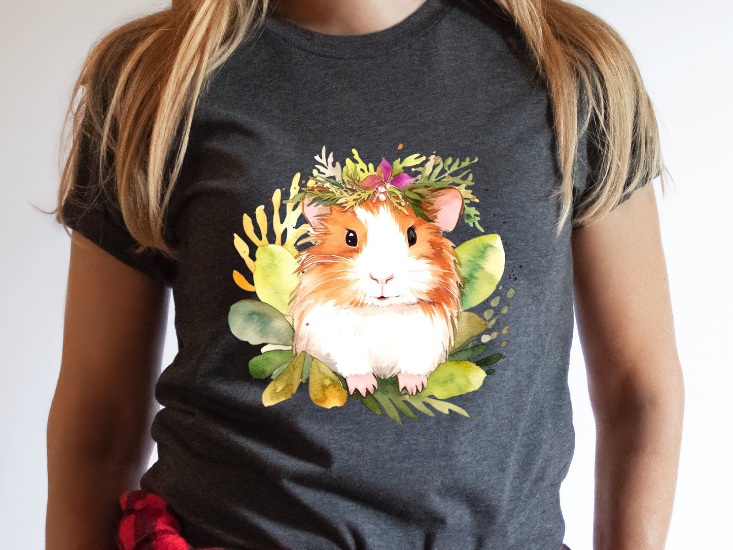 Guinea Pig Shirt with Pink and Green Floral Crown Boho Watercolour T-Shirt Design Cute Animal Art Owners Cavy Lovers Gift for Her Birthday