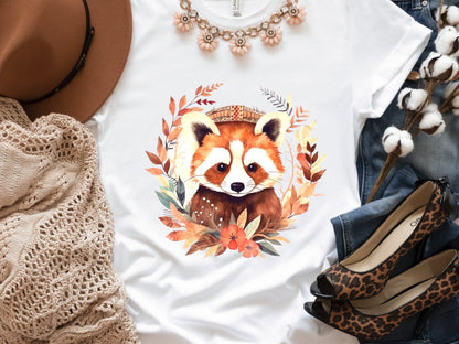 Red Panda Shirt Cute Trash Panda Lover Gifts Animal T-Shirt Unisex Boho Design Bohemian Watercolour Floral Wreath Tee Adorable Boho Chic