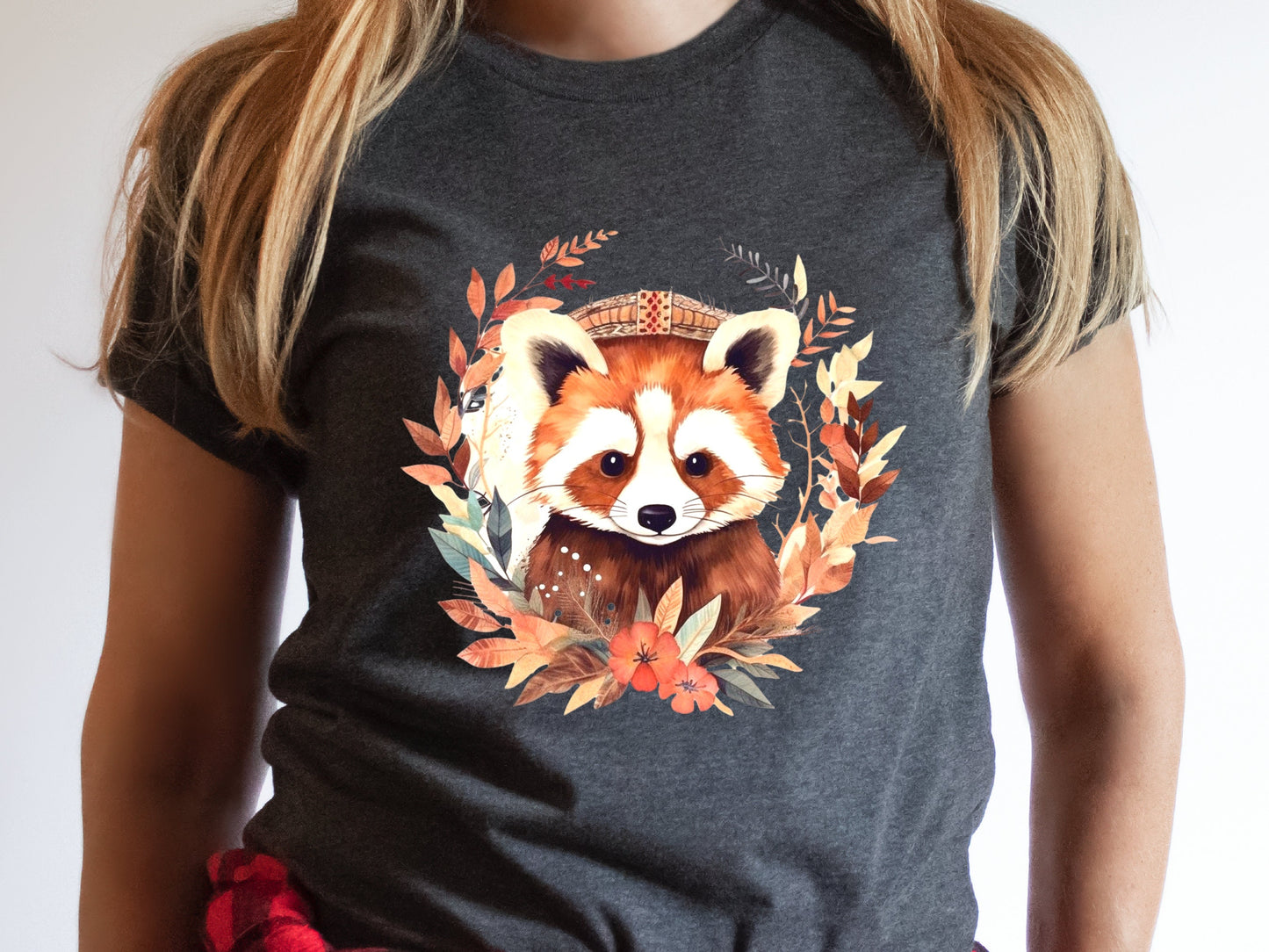 Red Panda Shirt Cute Trash Panda Lover Gifts Animal T-Shirt Unisex Boho Design Bohemian Watercolour Floral Wreath Tee Adorable Boho Chic