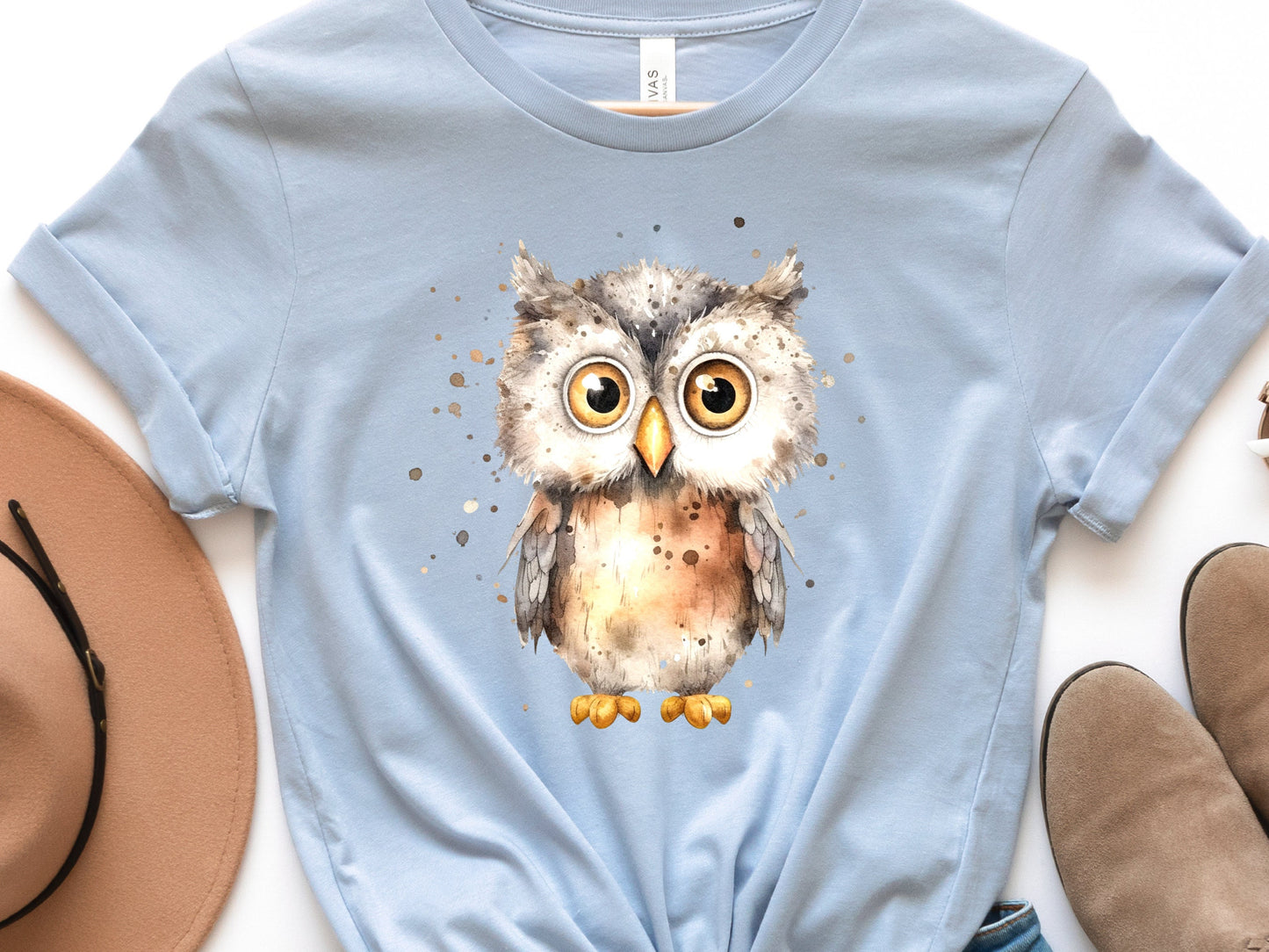 Cute Owl Shirt Messy Watercolour T-Shirt Brown Neutral Tones Funny Bird Watchers Gift for Owl Lovers Adorable Ornithology Tee Sustainable