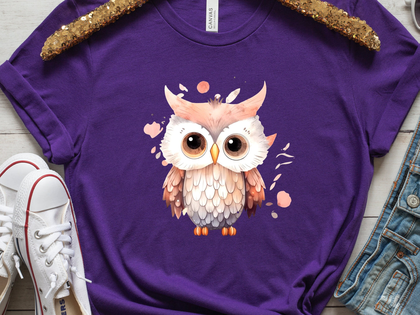 Cute Baby Owl T-Shirt Pink and Grey Bird Lover Gift for Her Adorable Graphic Tee Aesthetic Ornithology Shirt for Bird Watchers and Owners