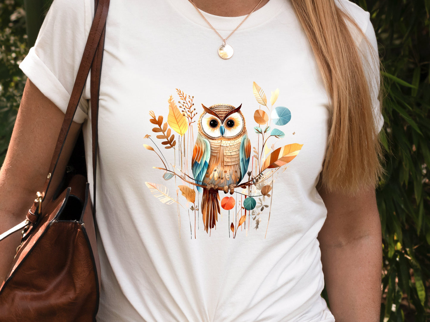 Cute Folk Art Owl Shirt Botanical Patchwork Bird T-Shirt Neutral Owl Lovers Gift for Her Floral Ornithologist Tee Sustainable Organic Cotton