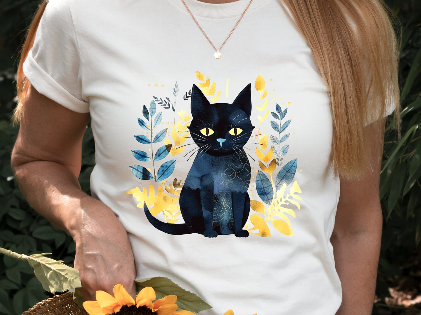 Black Cat Shirt Mystical Boho Watercolour T-Shirt Cat Lover Gift for Cat Mom Witchy Vibes Tee Folk Art Sustainable Cotton Tshirt for Her