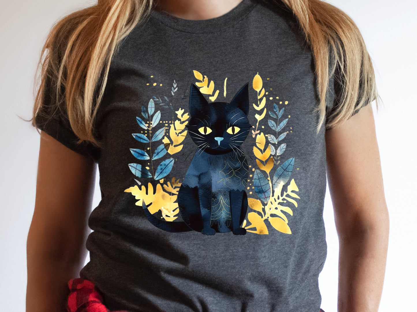 Black Cat Shirt Mystical Boho Watercolour T-Shirt Cat Lover Gift for Cat Mom Witchy Vibes Tee Folk Art Sustainable Cotton Tshirt for Her