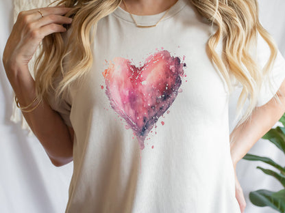 Dripping Watercolour Pink Heart Pink Love Art T-Shirt Paint Splatter Splash Romantic Gift Messy Artistic Fashion Expressive Style Painting