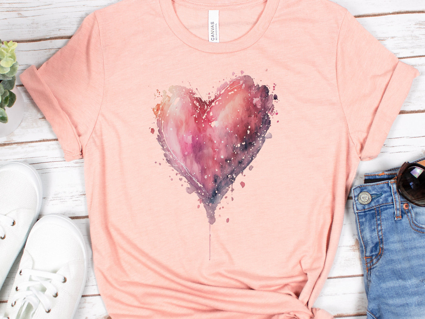 Dripping Watercolour Pink Heart Pink Love Art T-Shirt Paint Splatter Splash Romantic Gift Messy Artistic Fashion Expressive Style Painting