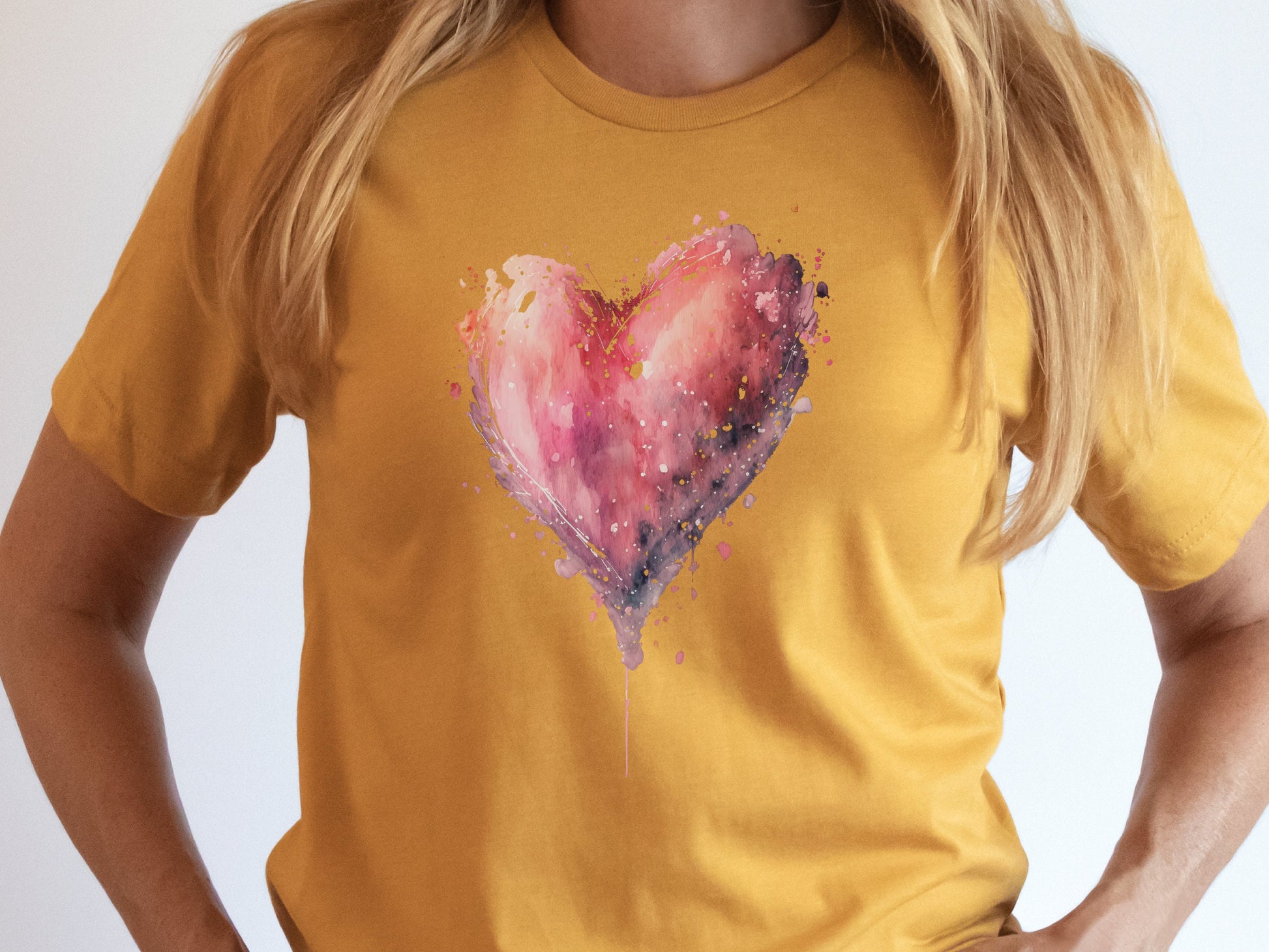 Dripping Watercolour Pink Heart Pink Love Art T-Shirt Paint Splatter Splash Romantic Gift Messy Artistic Fashion Expressive Style Painting