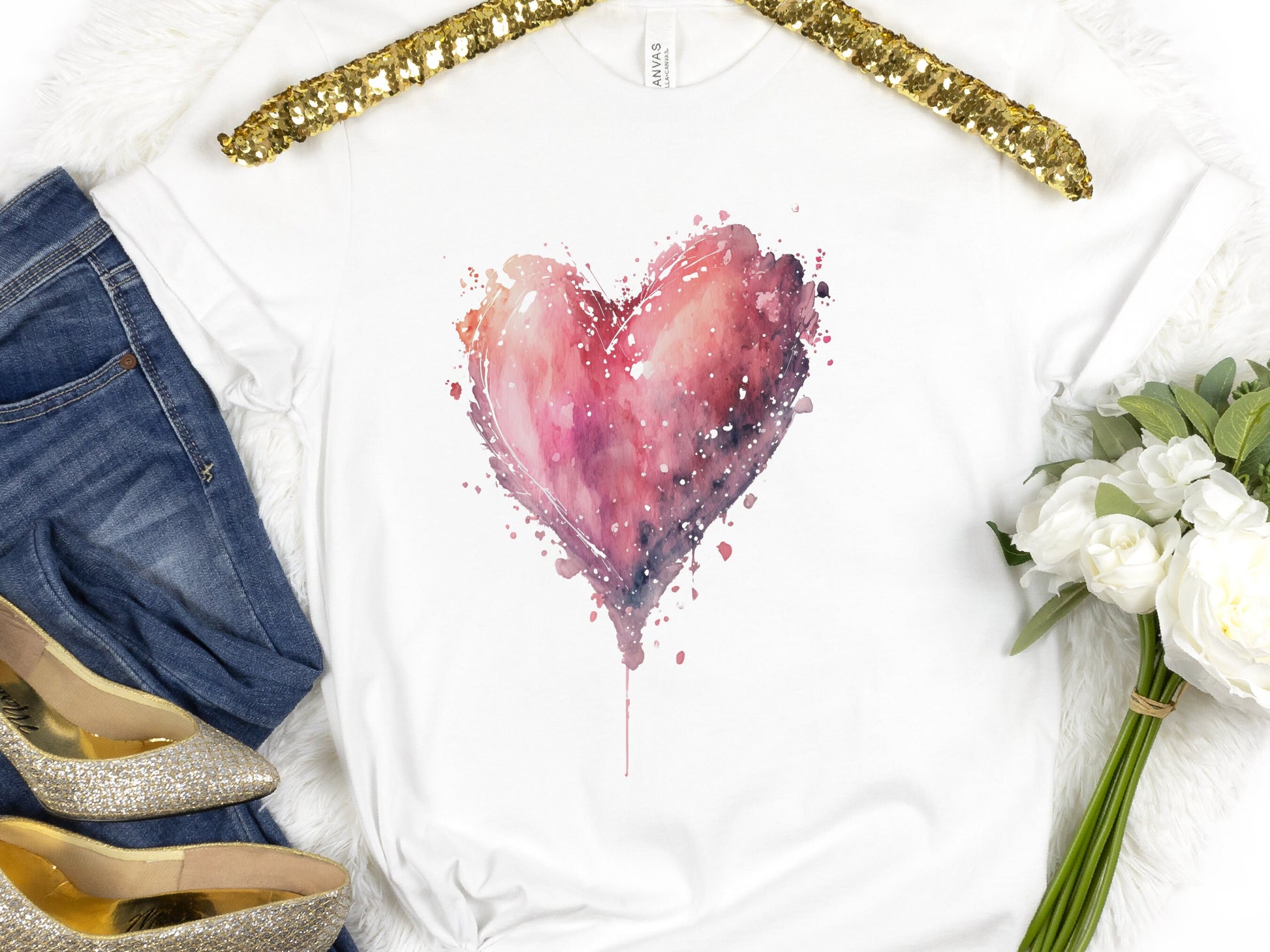 Dripping Watercolour Pink Heart Pink Love Art T-Shirt Paint Splatter Splash Romantic Gift Messy Artistic Fashion Expressive Style Painting