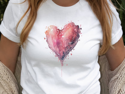 Dripping Watercolour Pink Heart Pink Love Art T-Shirt Paint Splatter Splash Romantic Gift Messy Artistic Fashion Expressive Style Painting