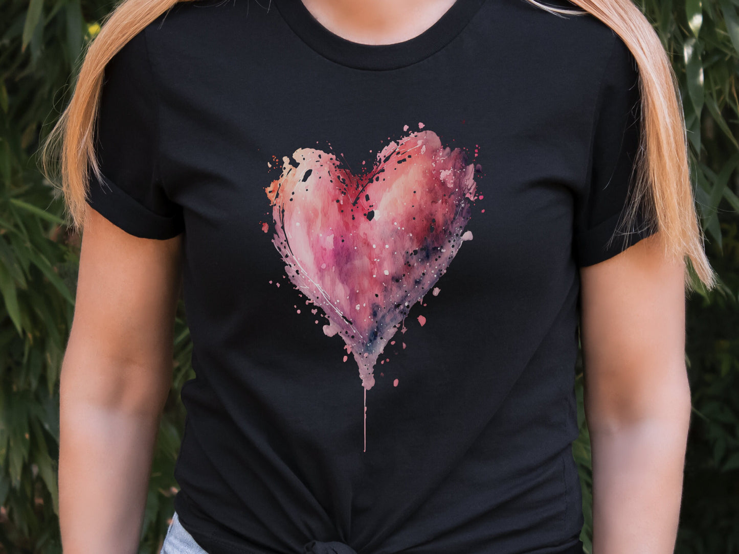 Dripping Watercolour Pink Heart Pink Love Art T-Shirt Paint Splatter Splash Romantic Gift Messy Artistic Fashion Expressive Style Painting