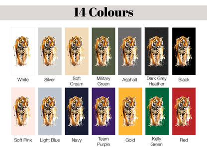 Watercolour Tiger T-Shirt Painting Majestic Wildlife Art Design Wild Animal Print Colourful Gift Artistic Powerful Messy Loose Fierce Strong