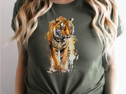 Watercolour Tiger T-Shirt Painting Majestic Wildlife Art Design Wild Animal Print Colourful Gift Artistic Powerful Messy Loose Fierce Strong