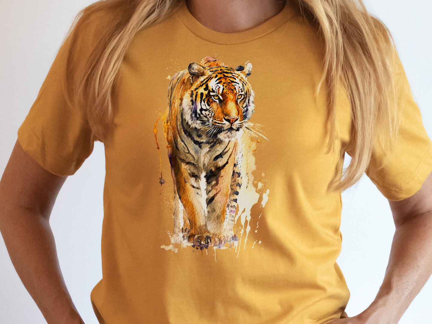 Watercolour Tiger T-Shirt Painting Majestic Wildlife Art Design Wild Animal Print Colourful Gift Artistic Powerful Messy Loose Fierce Strong