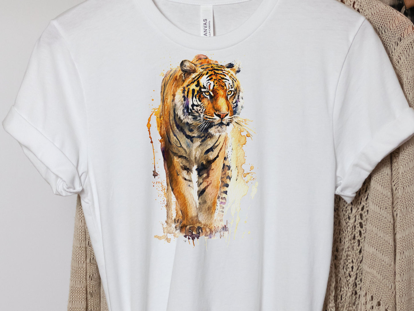 Watercolour Tiger T-Shirt Painting Majestic Wildlife Art Design Wild Animal Print Colourful Gift Artistic Powerful Messy Loose Fierce Strong