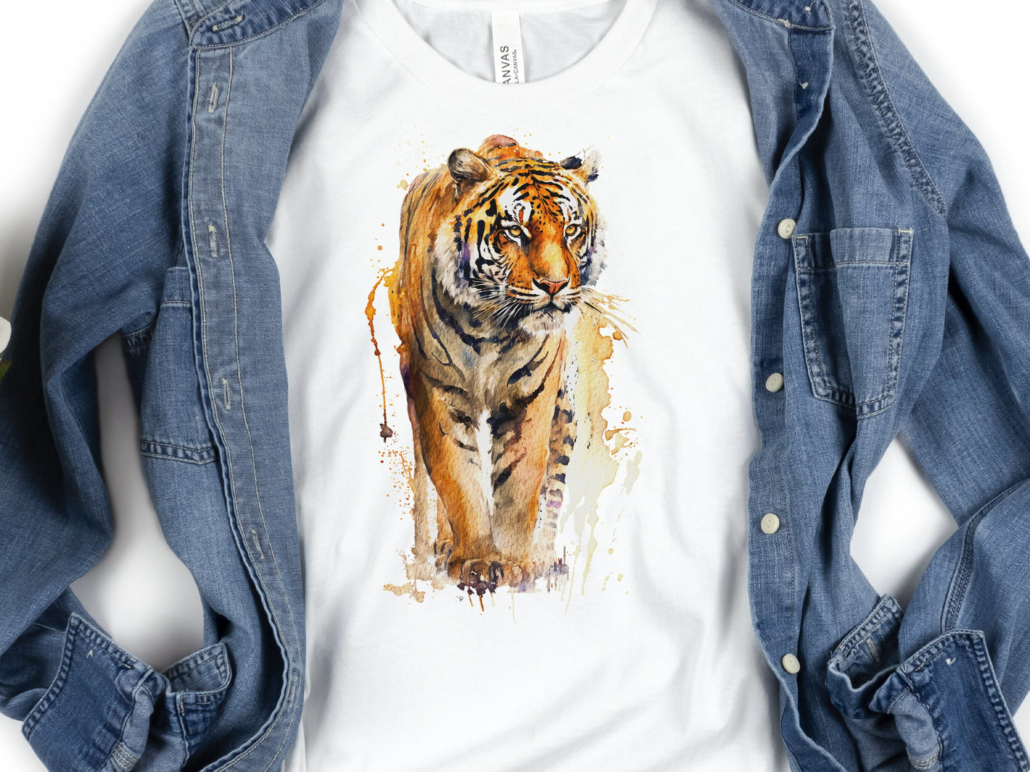 Watercolour Tiger T-Shirt Painting Majestic Wildlife Art Design Wild Animal Print Colourful Gift Artistic Powerful Messy Loose Fierce Strong