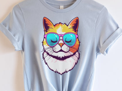 Summer Cat T-shirt Cool Kitty in Sunglasses Shirt Relaxed Vibes Cute Calm Sun Beach Lover Sun-Kissed Feline Sunbathing Bliss Sunshine Tee