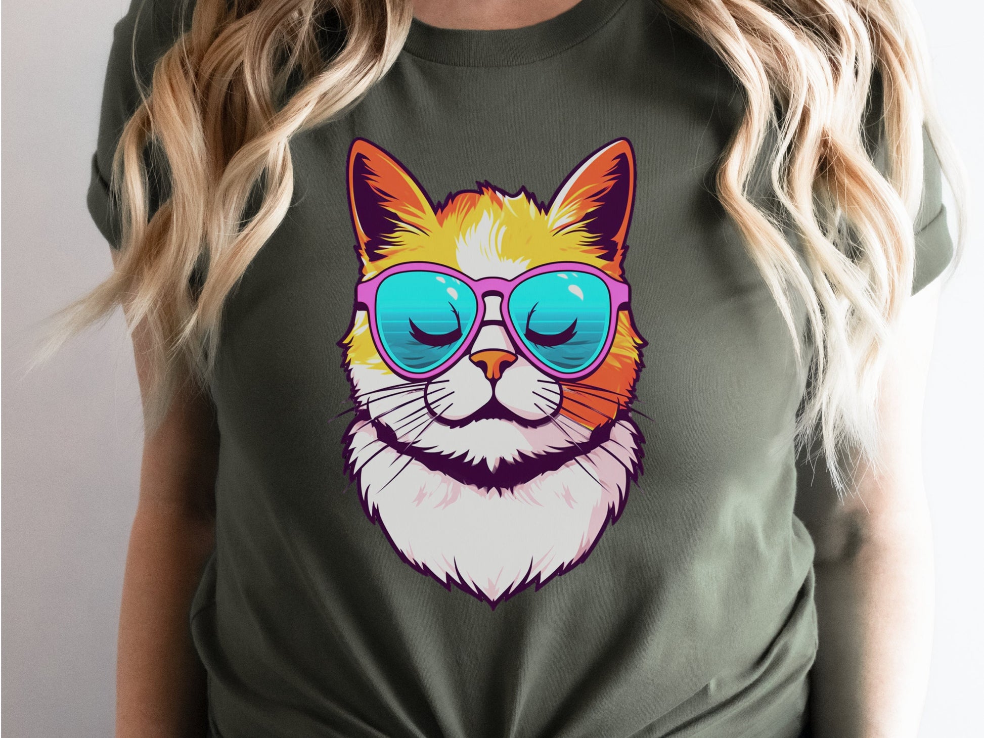 Summer Cat T-shirt Cool Kitty in Sunglasses Shirt Relaxed Vibes Cute Calm Sun Beach Lover Sun-Kissed Feline Sunbathing Bliss Sunshine Tee