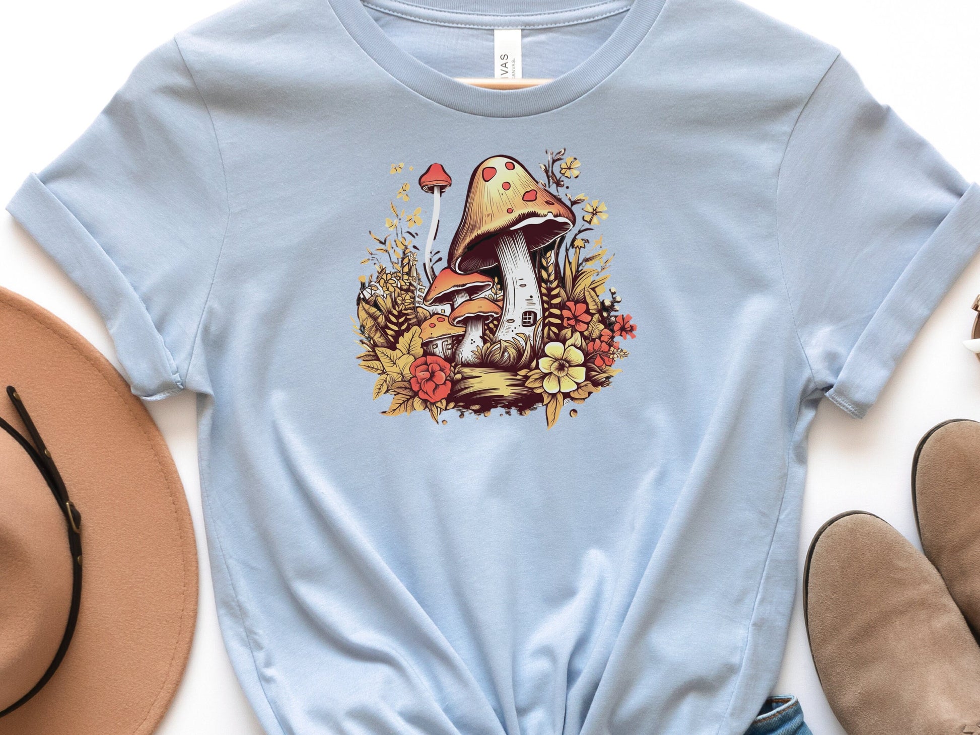 Mushroom House T-Shirt Enchanting Cottagecore Fairy Tale Tee Floral Nature Toadstool Whimsical Woodland Fantasy Magical Forest Fairycore