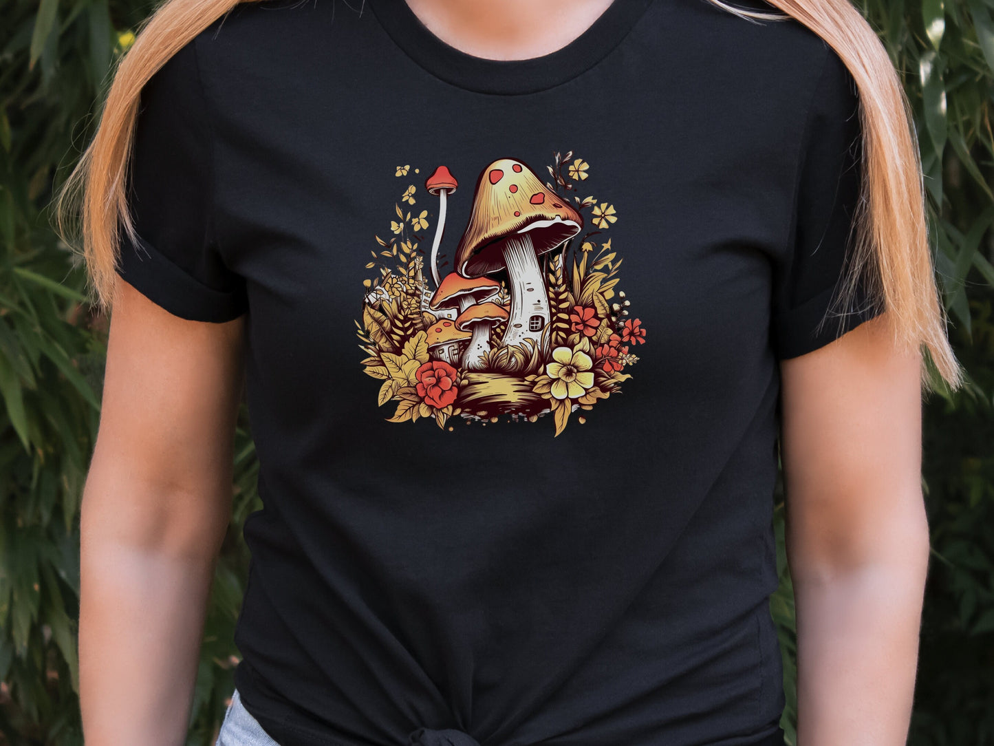 Mushroom House T-Shirt Enchanting Cottagecore Fairy Tale Tee Floral Nature Toadstool Whimsical Woodland Fantasy Magical Forest Fairycore